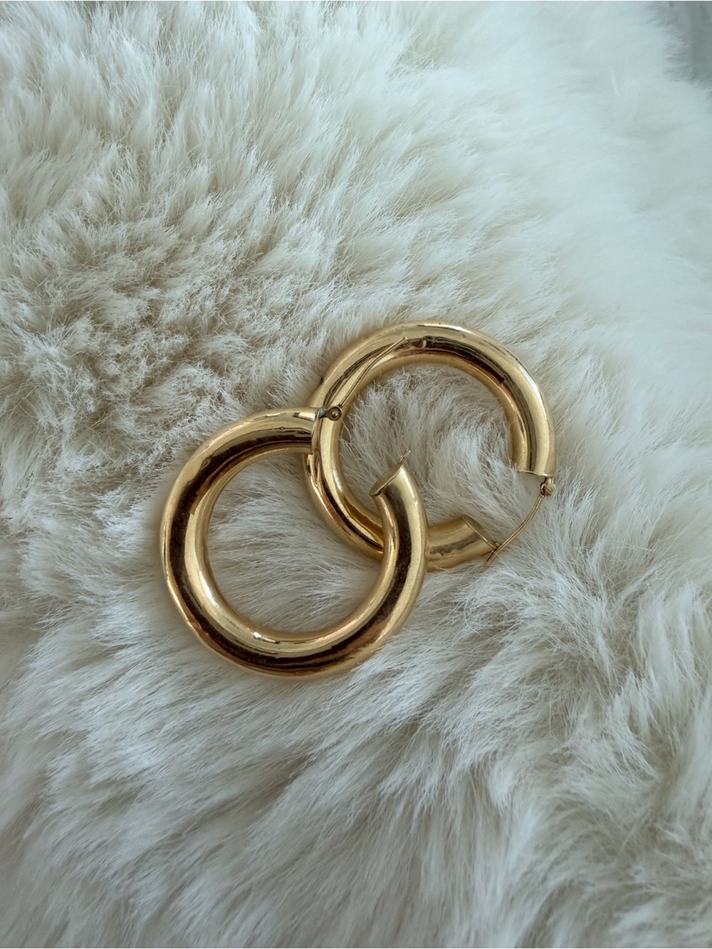 14k Solid Gold Thick Wide Tube Hoop Earrings